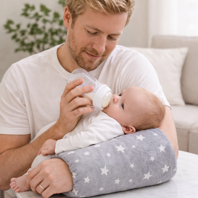 COUSSIN-ALLAITEMENT-bras-étoile-papa-blond-BEBE-boit