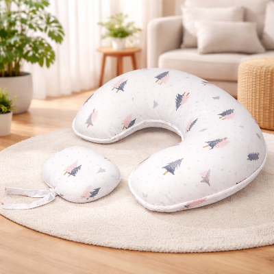 Coussin d’allaitement ceinture | Mini-pad | Beignet Blanc motif rose