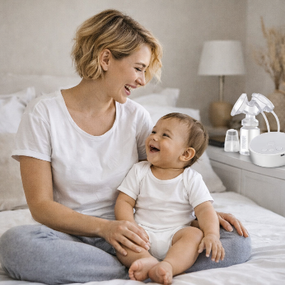 Tire-lait-electrique-Duo-fiole-Puissance-maman-bebe-blonde